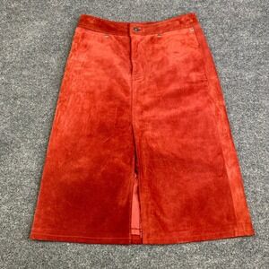 VTG GAP Womens Burnt Orange Genuine Suede Leather Midi Skirt Front Slit Size 1
